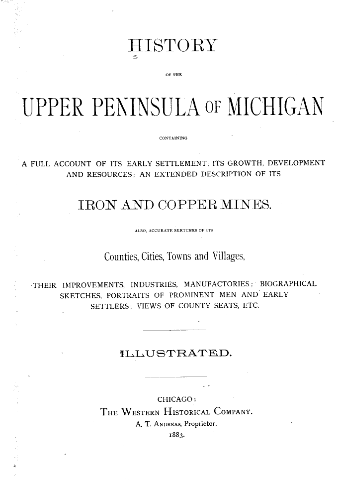 HistoryOfUpperPeninsula 1883 TitlePage