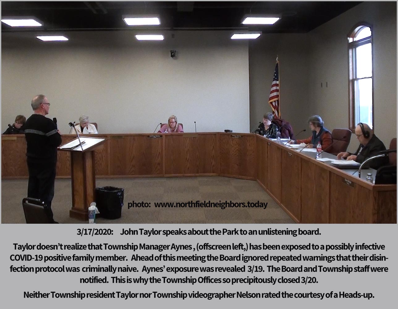 Township Resident John Taylor unwittingly risks his life to speak out about Park Plans to an unlistening Board